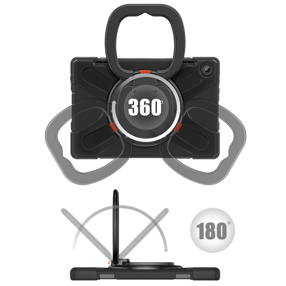 For Lenovo Tab M10 (Gen 3) TB-328FU / TB-328XU PC + Silicone Tablet Case Hand Grip Rotary Kickstand Drop-proof Protective Cover - Black