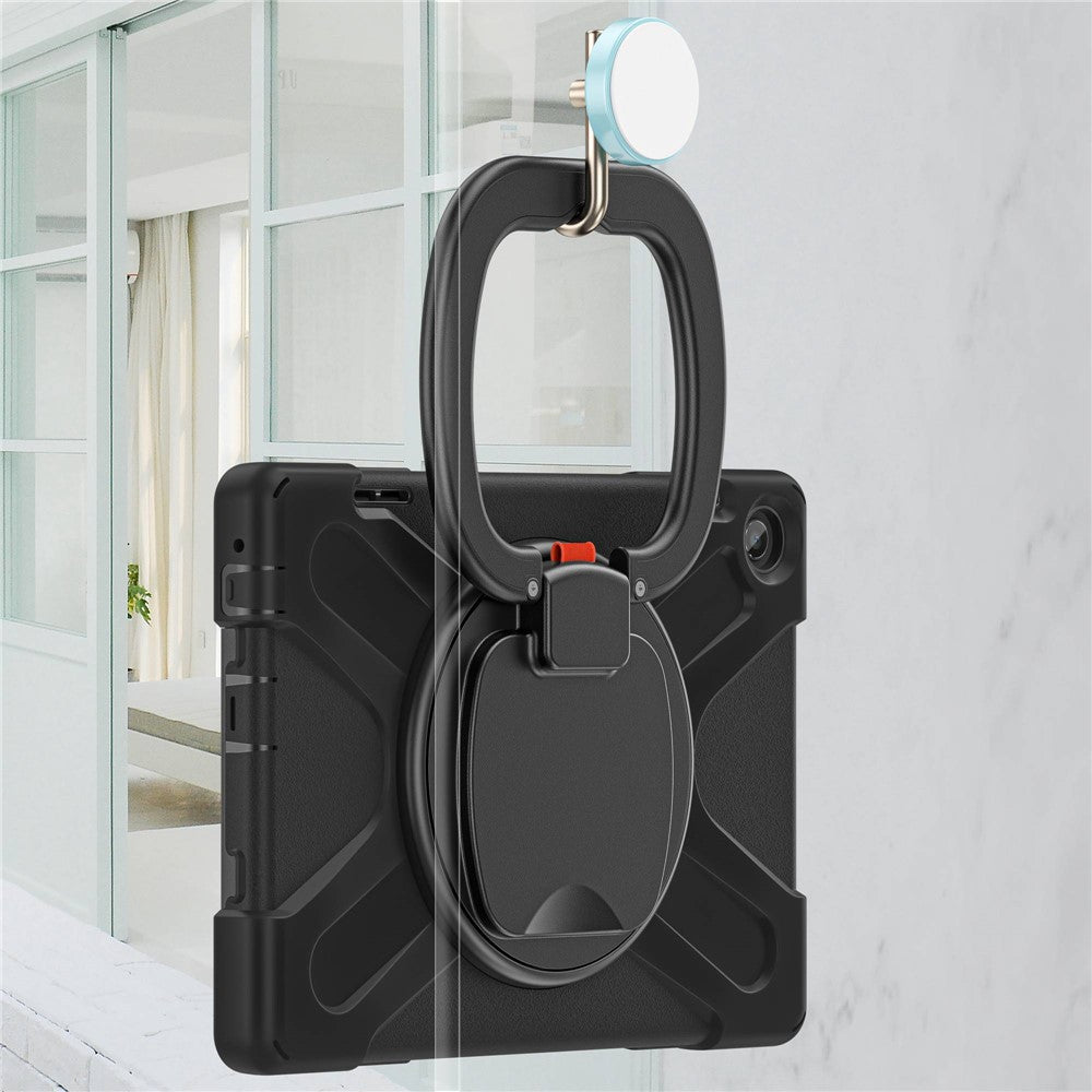 For Lenovo Tab M10 (Gen 3) TB-328FU / TB-328XU PC + Silicone Tablet Case Hand Grip Rotary Kickstand Drop-proof Protective Cover - Black