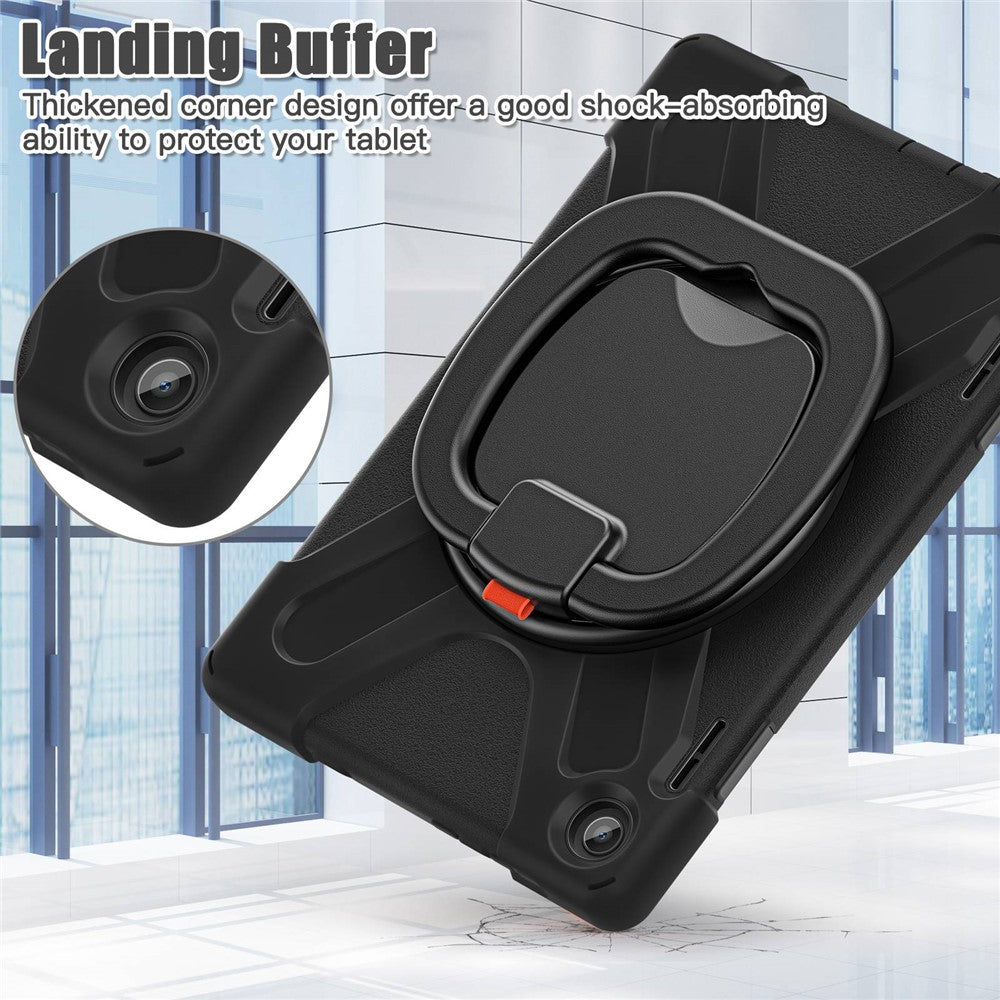 For Lenovo Tab M10 (Gen 3) TB-328FU / TB-328XU PC + Silicone Tablet Case Hand Grip Rotary Kickstand Drop-proof Protective Cover - Black