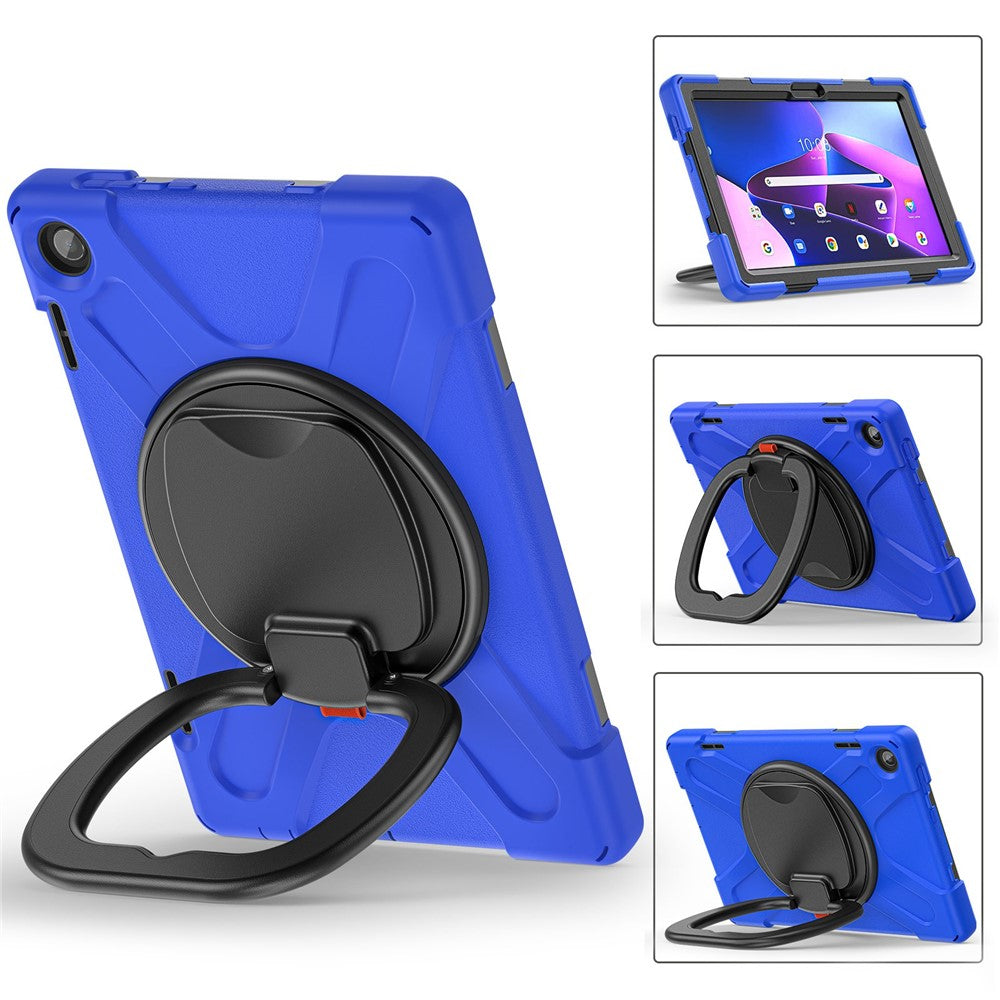 For Lenovo Tab M10 (Gen 3) TB-328FU / TB-328XU PC + Silicone Tablet Case Hand Grip Rotary Kickstand Drop-proof Protective Cover - Blue
