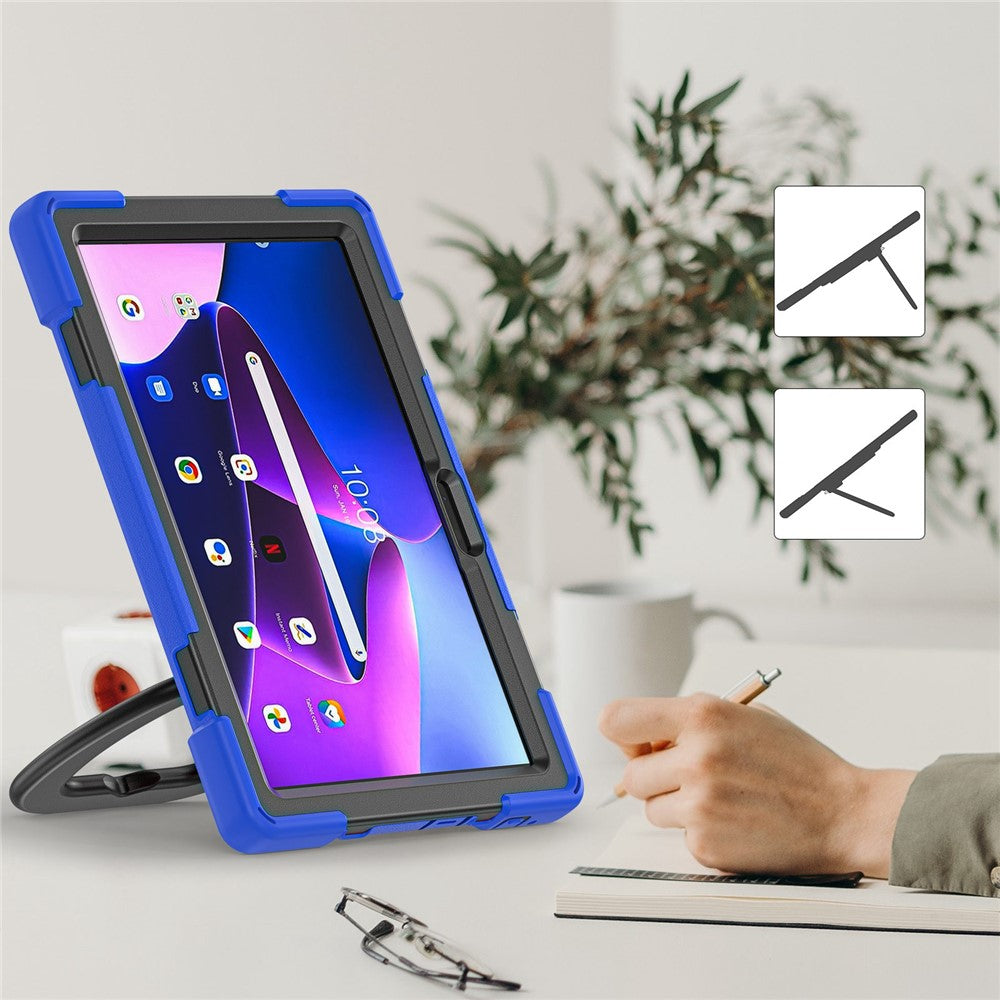 For Lenovo Tab M10 (Gen 3) TB-328FU / TB-328XU PC + Silicone Tablet Case Hand Grip Rotary Kickstand Drop-proof Protective Cover - Blue