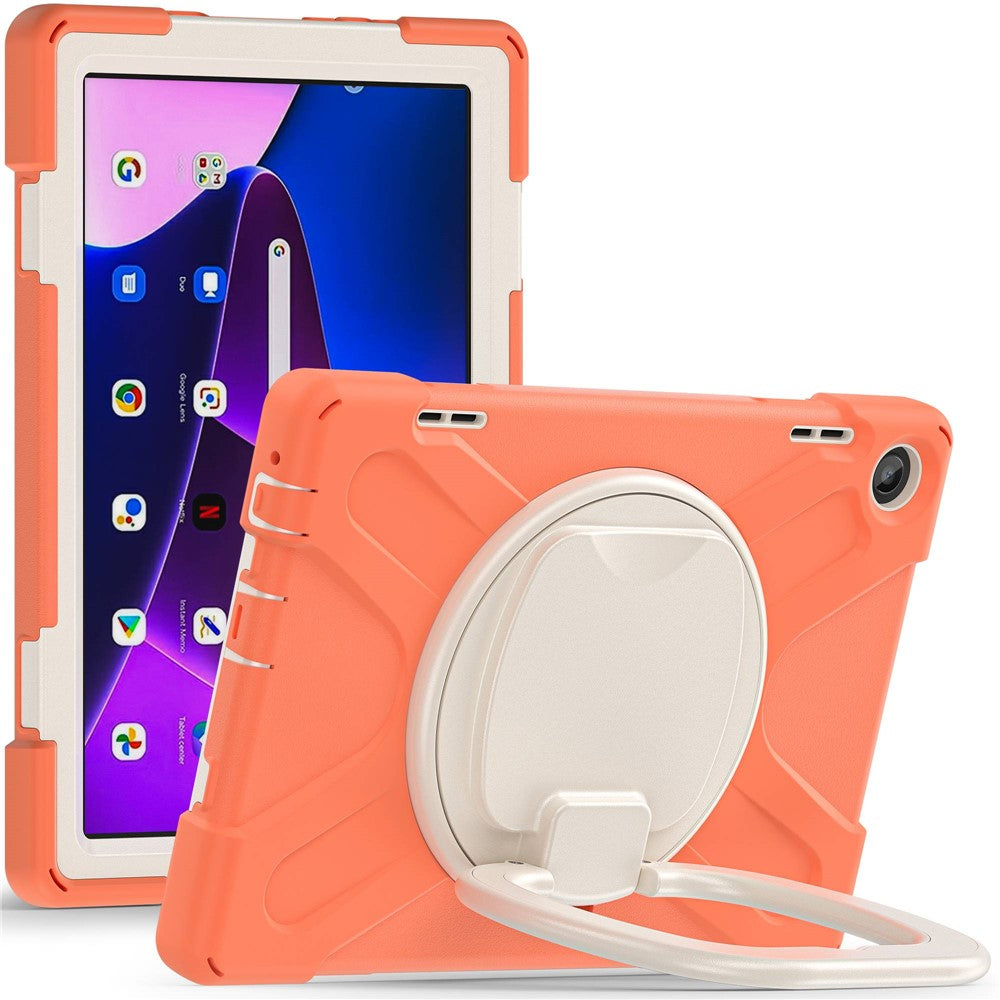For Lenovo Tab M10 (Gen 3) TB-328FU / TB-328XU PC + Silicone Tablet Case Hand Grip Rotary Kickstand Drop-proof Protective Cover - Orange