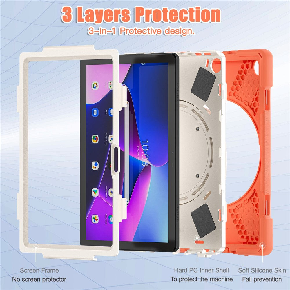 For Lenovo Tab M10 (Gen 3) TB-328FU / TB-328XU PC + Silicone Tablet Case Hand Grip Rotary Kickstand Drop-proof Protective Cover - Orange