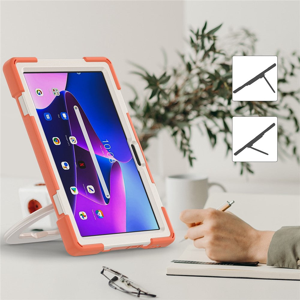 For Lenovo Tab M10 (Gen 3) TB-328FU / TB-328XU PC + Silicone Tablet Case Hand Grip Rotary Kickstand Drop-proof Protective Cover - Orange