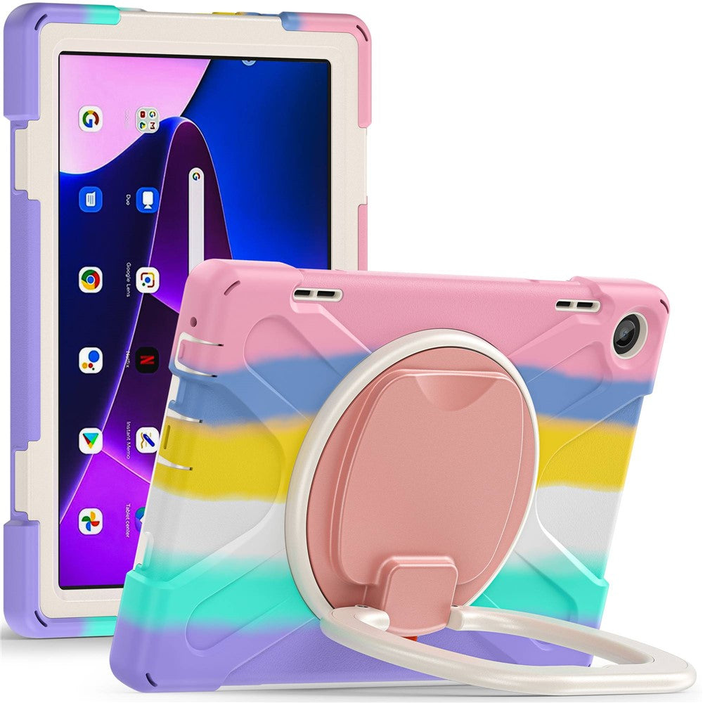 For Lenovo Tab M10 (Gen 3) TB-328FU / TB-328XU PC + Silicone Tablet Case Hand Grip Rotary Kickstand Drop-proof Protective Cover - Colorful Pink