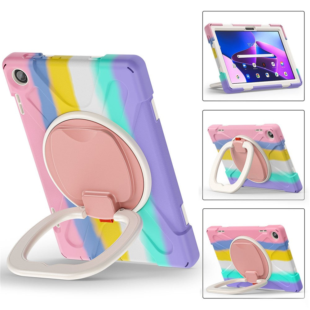 For Lenovo Tab M10 (Gen 3) TB-328FU / TB-328XU PC + Silicone Tablet Case Hand Grip Rotary Kickstand Drop-proof Protective Cover - Colorful Pink