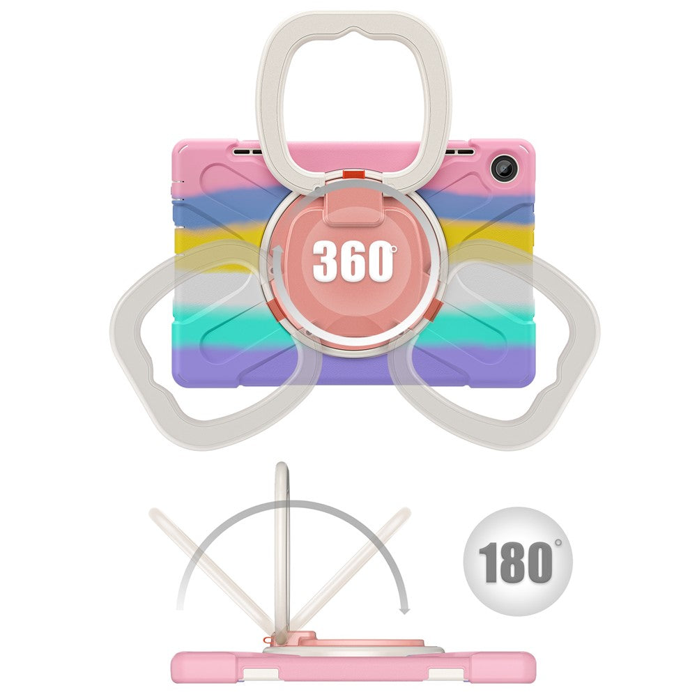 For Lenovo Tab M10 (Gen 3) TB-328FU / TB-328XU PC + Silicone Tablet Case Hand Grip Rotary Kickstand Drop-proof Protective Cover - Colorful Pink