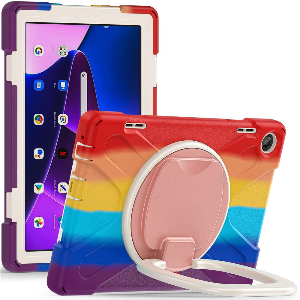 For Lenovo Tab M10 (Gen 3) TB-328FU / TB-328XU PC + Silicone Tablet Case Hand Grip Rotary Kickstand Drop-proof Protective Cover - Colorful Red