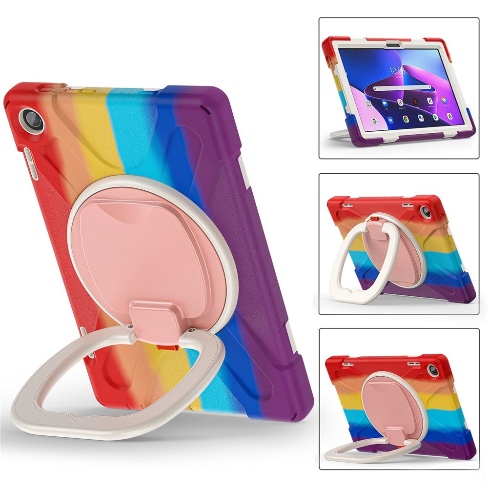 For Lenovo Tab M10 (Gen 3) TB-328FU / TB-328XU PC + Silicone Tablet Case Hand Grip Rotary Kickstand Drop-proof Protective Cover - Colorful Red