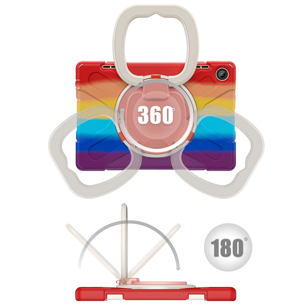 For Lenovo Tab M10 (Gen 3) TB-328FU / TB-328XU PC + Silicone Tablet Case Hand Grip Rotary Kickstand Drop-proof Protective Cover - Colorful Red