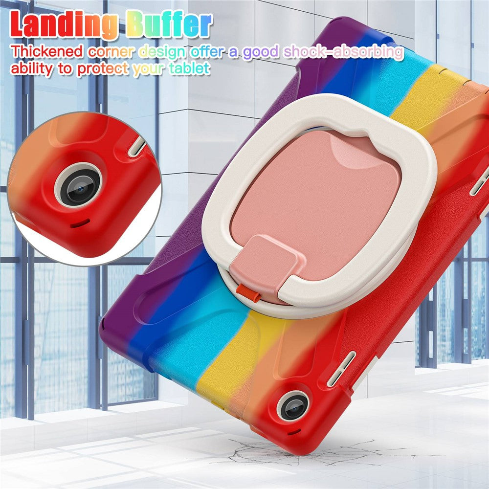 For Lenovo Tab M10 (Gen 3) TB-328FU / TB-328XU PC + Silicone Tablet Case Hand Grip Rotary Kickstand Drop-proof Protective Cover - Colorful Red