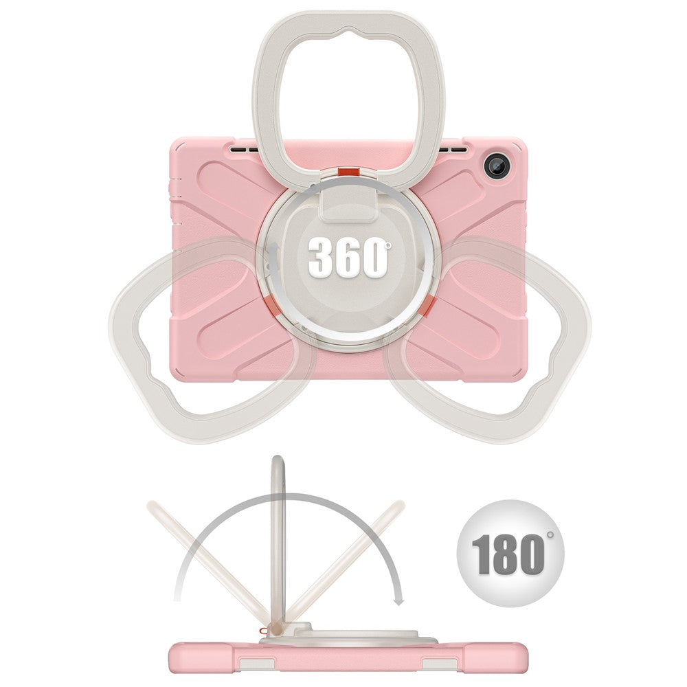 For Lenovo Tab M10 (Gen 3) TB-328FU / TB-328XU PC + Silicone Tablet Case Hand Grip Rotary Kickstand Drop-proof Protective Cover - Pink