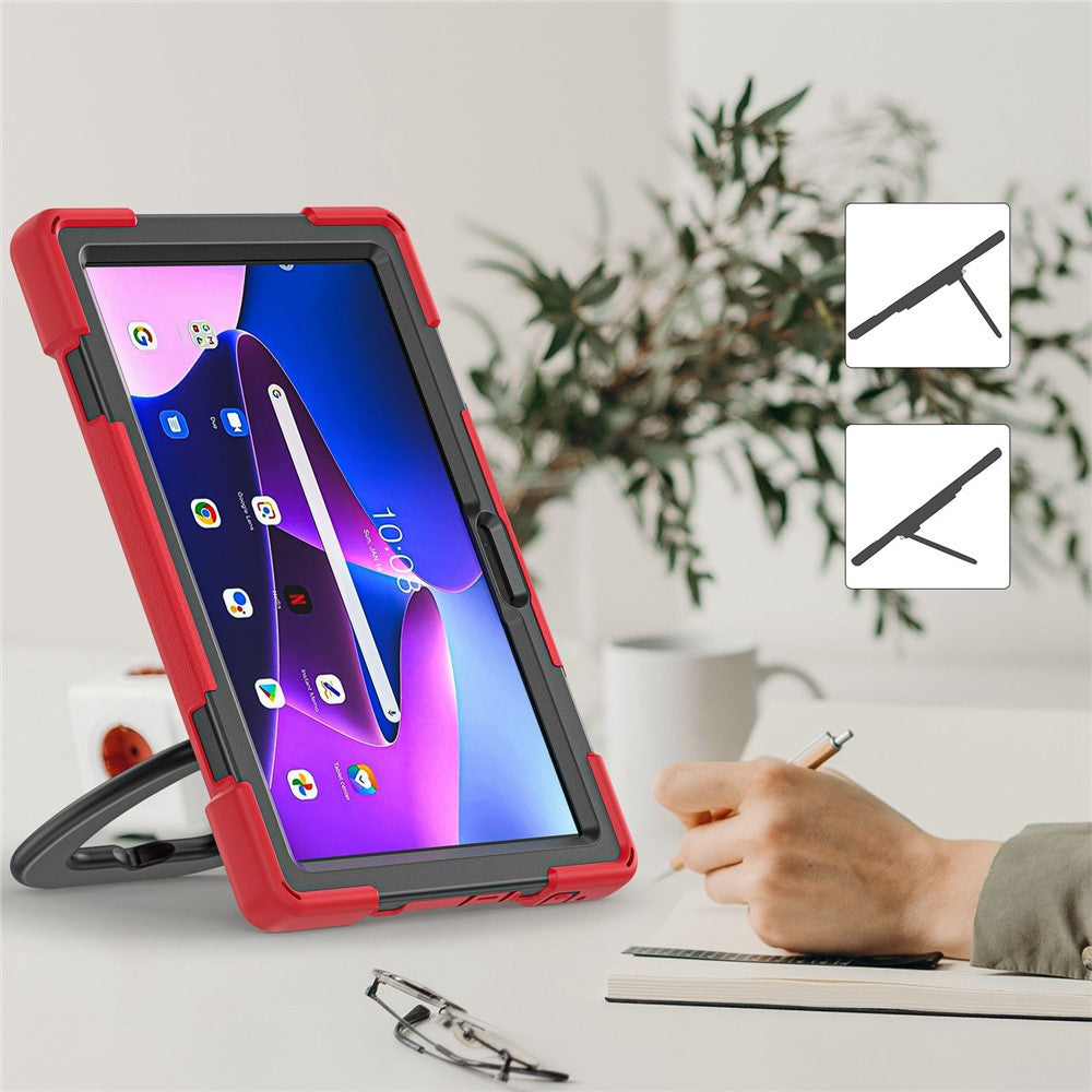 For Lenovo Tab M10 (Gen 3) TB-328FU / TB-328XU PC + Silicone Tablet Case Hand Grip Rotary Kickstand Drop-proof Protective Cover - Red