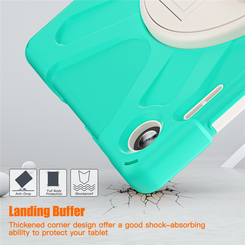 For Lenovo Tab M10 (Gen 3) TB-328FU / TB-328XU Kickstand 360 Degree Rotation Hand Strap Tablet Case PC + Silicone Protective Cover - Mint Green