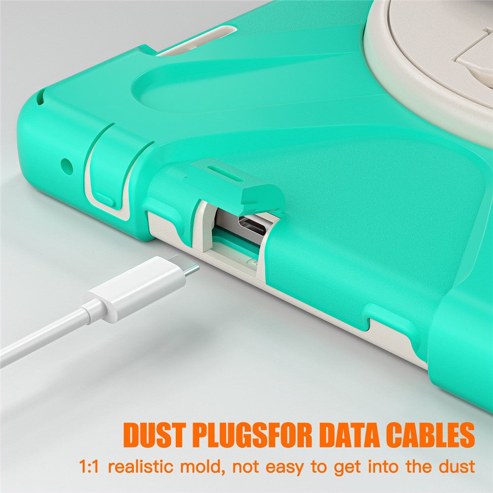 For Lenovo Tab M10 (Gen 3) TB-328FU / TB-328XU Kickstand 360 Degree Rotation Hand Strap Tablet Case PC + Silicone Protective Cover - Mint Green