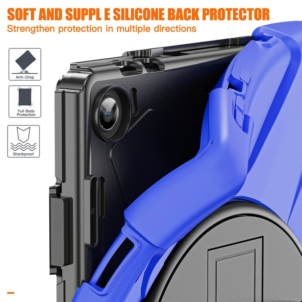 For Lenovo Tab M10 (Gen 3) TB-328FU / TB-328XU Kickstand 360 Degree Rotation Hand Strap Tablet Case PC + Silicone Protective Cover - Blue