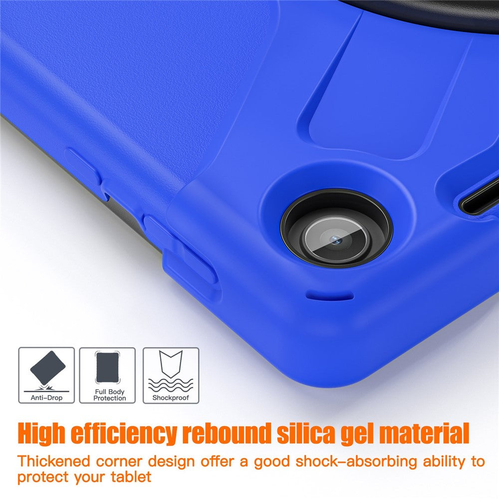 For Lenovo Tab M10 (Gen 3) TB-328FU / TB-328XU Kickstand 360 Degree Rotation Hand Strap Tablet Case PC + Silicone Protective Cover - Blue