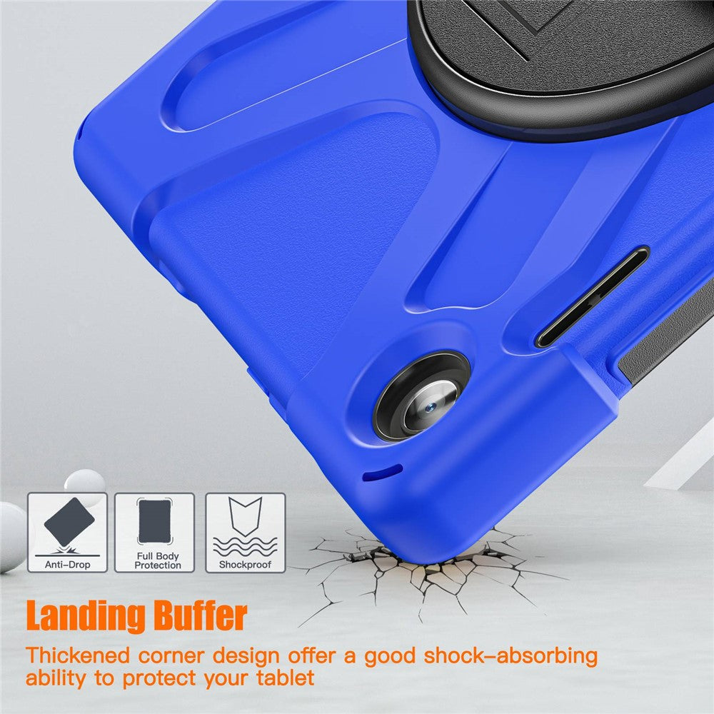 For Lenovo Tab M10 (Gen 3) TB-328FU / TB-328XU Kickstand 360 Degree Rotation Hand Strap Tablet Case PC + Silicone Protective Cover - Blue