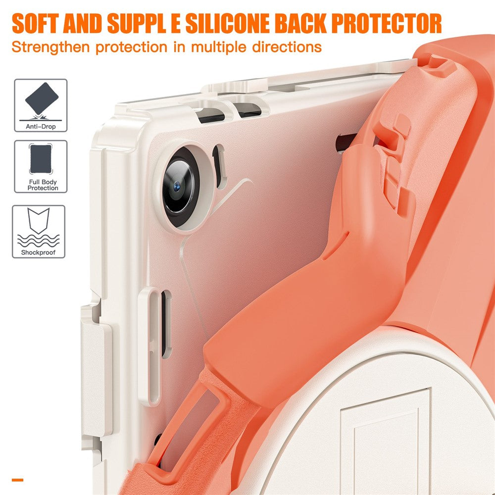 For Lenovo Tab M10 (Gen 3) TB-328FU / TB-328XU Kickstand 360 Degree Rotation Hand Strap Tablet Case PC + Silicone Protective Cover - Orange