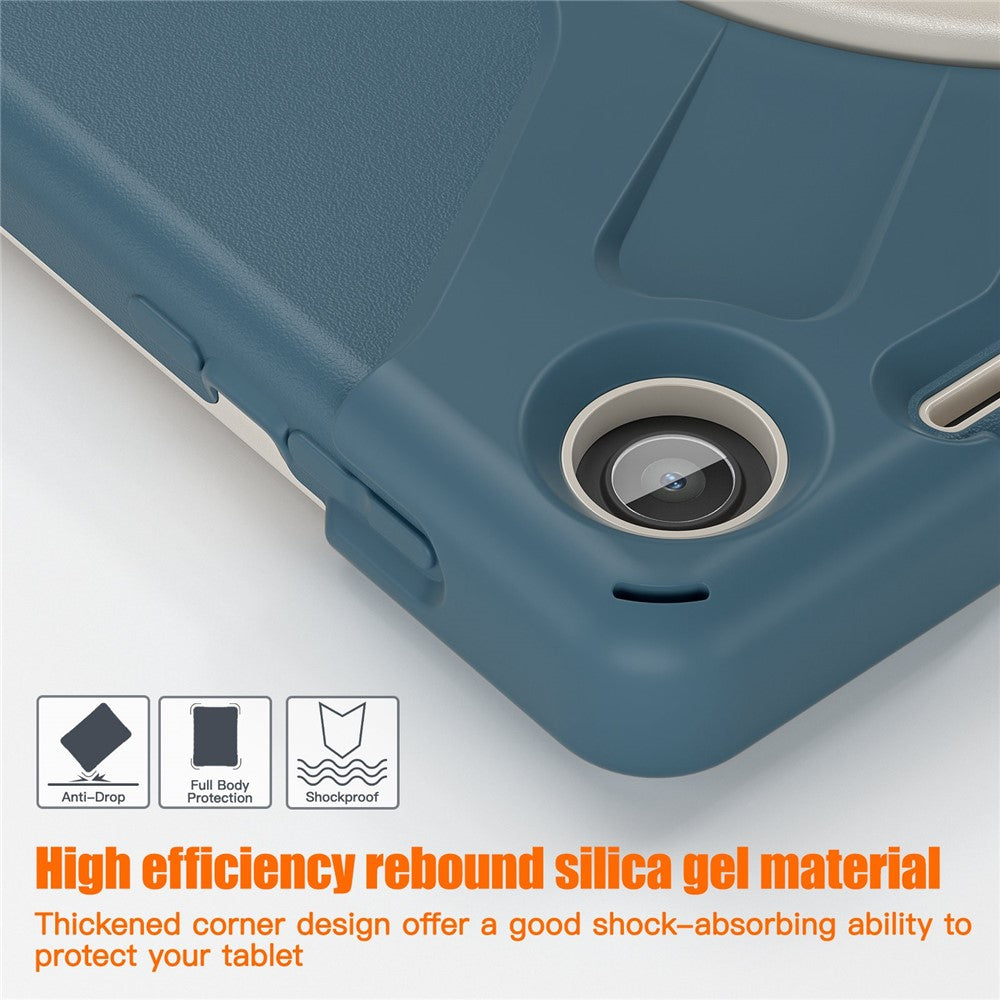 For Lenovo Tab M10 (Gen 3) TB-328FU / TB-328XU Kickstand 360 Degree Rotation Hand Strap Tablet Case PC + Silicone Protective Cover - Cornflower Blue