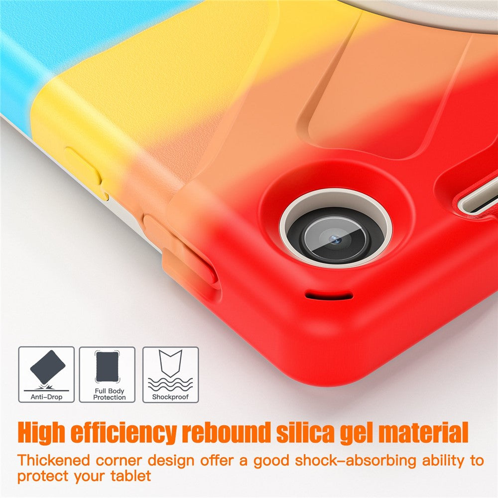 For Lenovo Tab M10 (Gen 3) TB-328FU / TB-328XU Kickstand 360 Degree Rotation Hand Strap Tablet Case PC + Silicone Protective Cover - Colorful Red