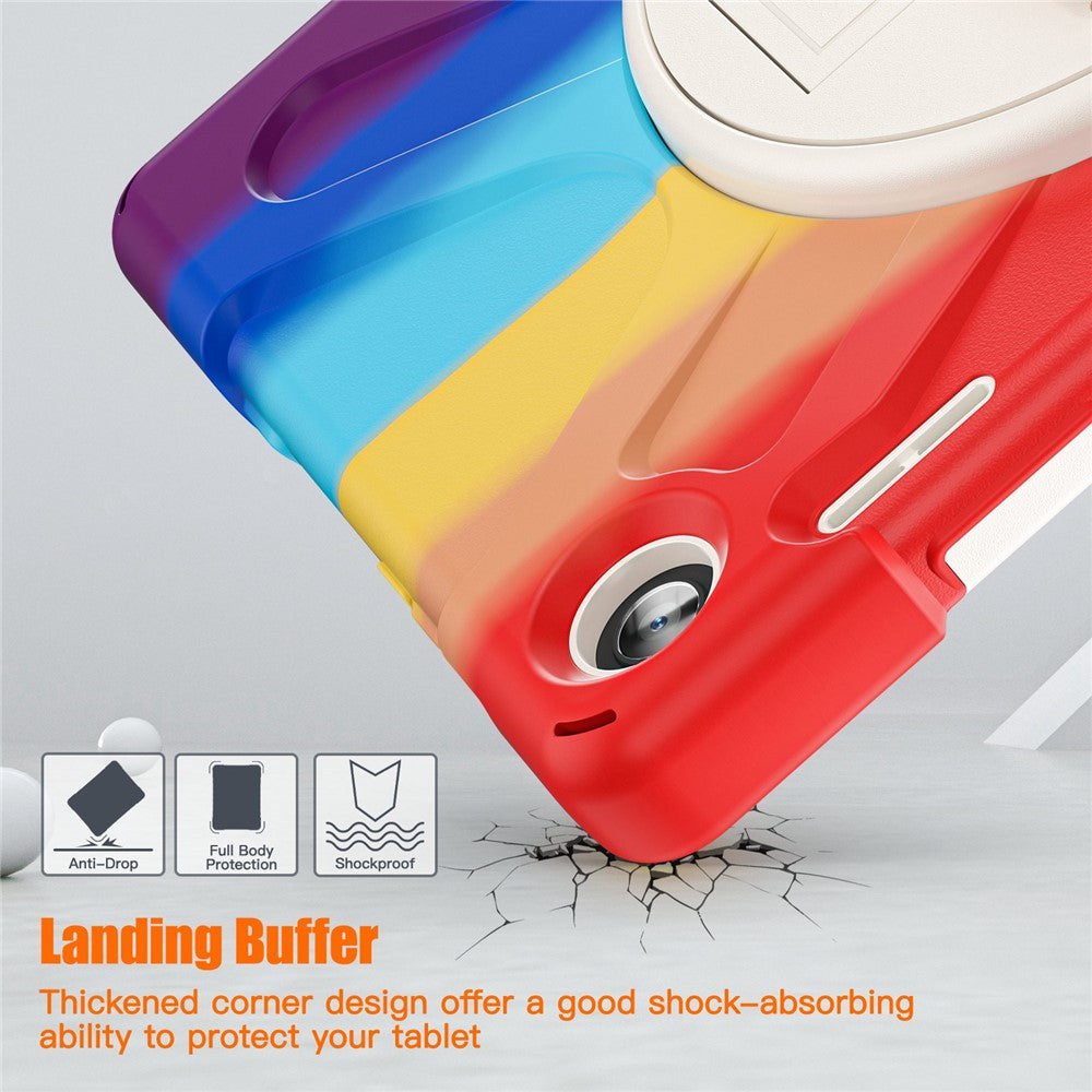 For Lenovo Tab M10 (Gen 3) TB-328FU / TB-328XU Kickstand 360 Degree Rotation Hand Strap Tablet Case PC + Silicone Protective Cover - Colorful Red