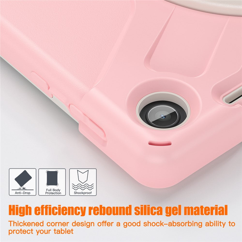 For Lenovo Tab M10 (Gen 3) TB-328FU / TB-328XU Kickstand 360 Degree Rotation Hand Strap Tablet Case PC + Silicone Protective Cover - Cherry Blossom Pink