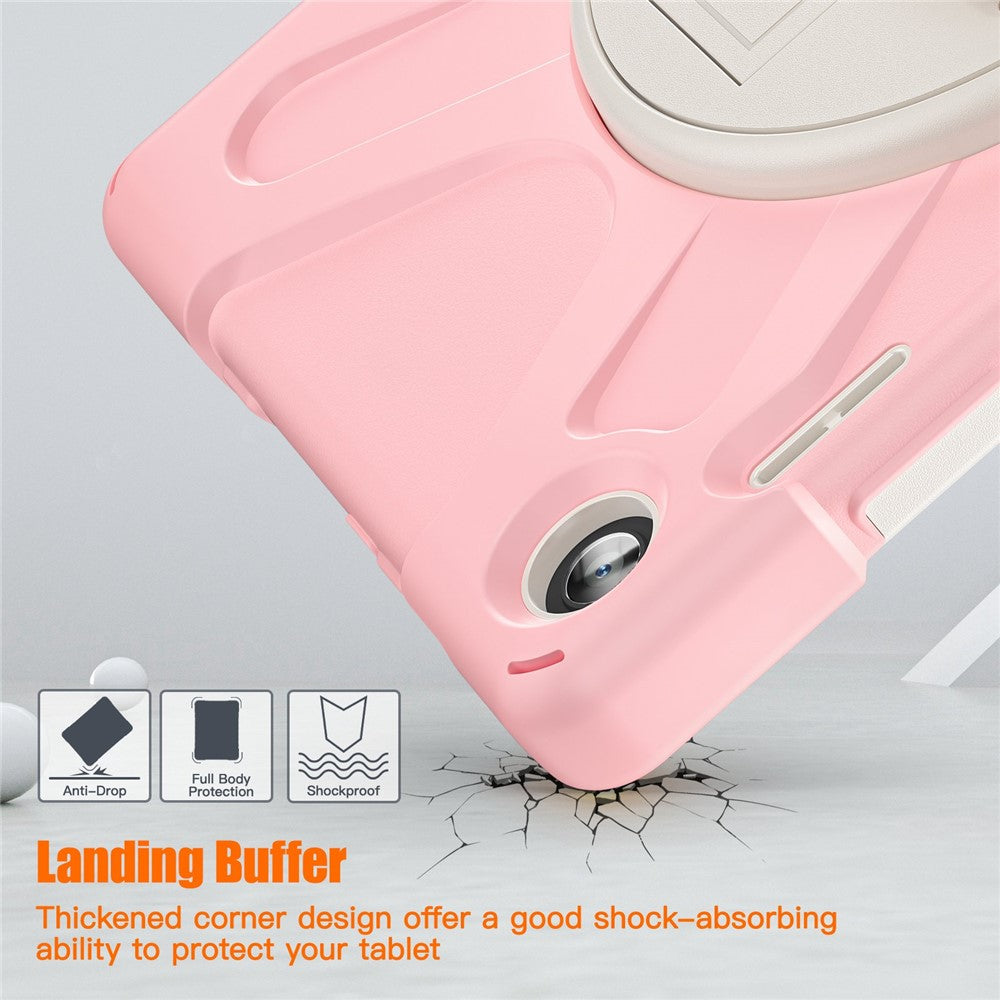 For Lenovo Tab M10 (Gen 3) TB-328FU / TB-328XU Kickstand 360 Degree Rotation Hand Strap Tablet Case PC + Silicone Protective Cover - Cherry Blossom Pink