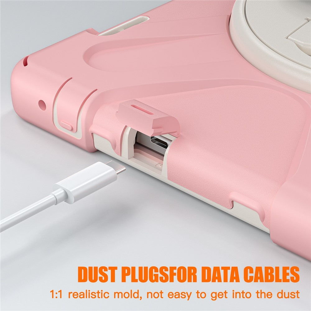 For Lenovo Tab M10 (Gen 3) TB-328FU / TB-328XU Kickstand 360 Degree Rotation Hand Strap Tablet Case PC + Silicone Protective Cover - Cherry Blossom Pink