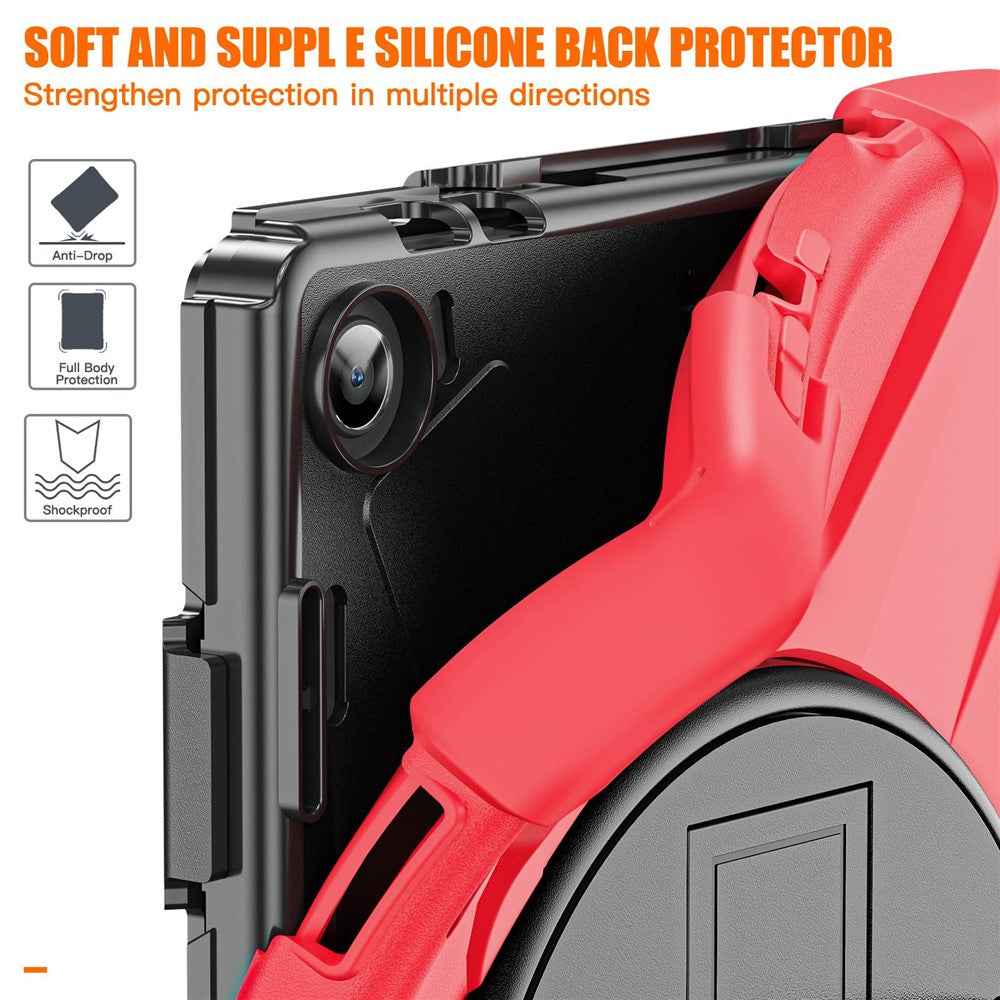 For Lenovo Tab M10 (Gen 3) TB-328FU / TB-328XU Kickstand 360 Degree Rotation Hand Strap Tablet Case PC + Silicone Protective Cover - Red