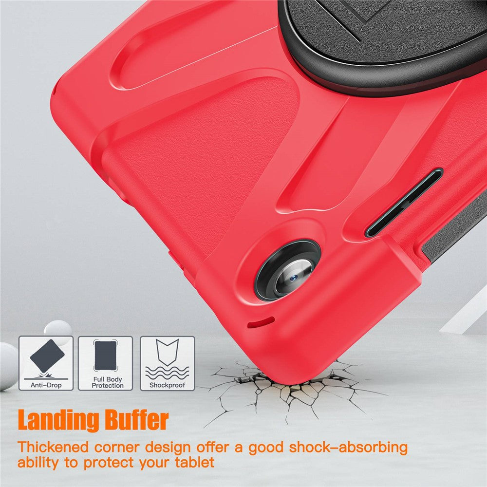 For Lenovo Tab M10 (Gen 3) TB-328FU / TB-328XU Kickstand 360 Degree Rotation Hand Strap Tablet Case PC + Silicone Protective Cover - Red