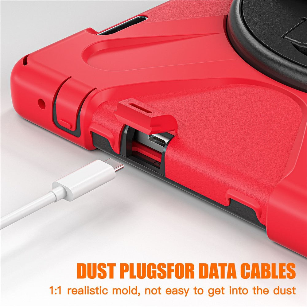 For Lenovo Tab M10 (Gen 3) TB-328FU / TB-328XU Kickstand 360 Degree Rotation Hand Strap Tablet Case PC + Silicone Protective Cover - Red