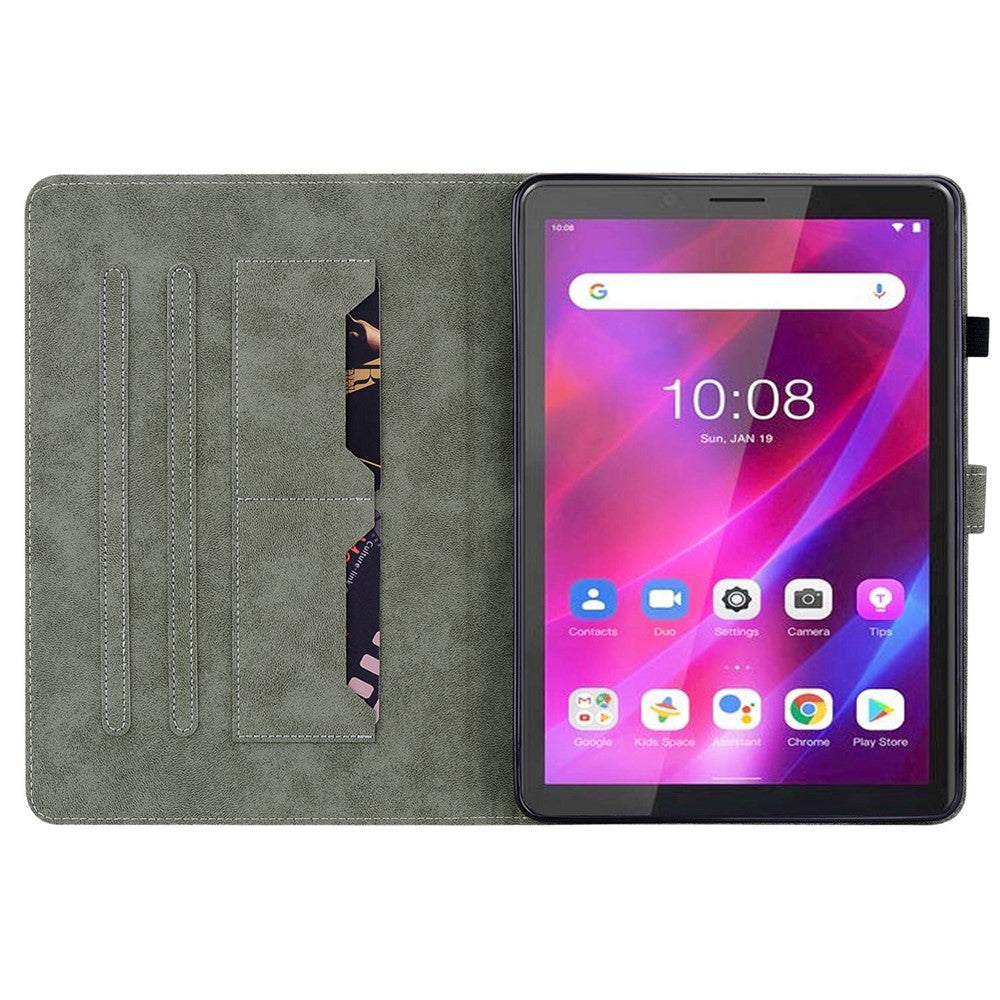 Cute Tiger Pattern Imprinted Case for Lenovo Tab M7 (3rd Gen), PU Leather Anti-scratch Stand Card Holder Cover - Green