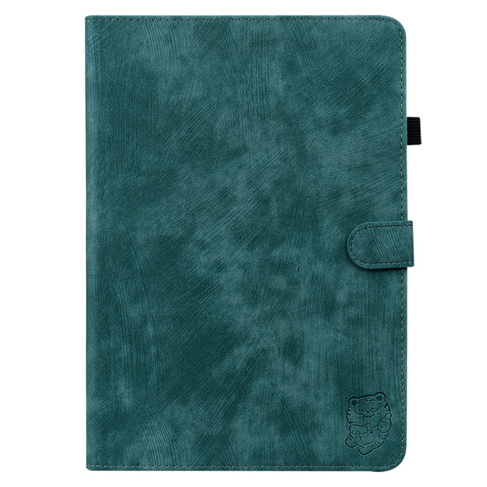 Cute Tiger Pattern Imprinted Case for Lenovo Tab M7 (3rd Gen), PU Leather Anti-scratch Stand Card Holder Cover - Green