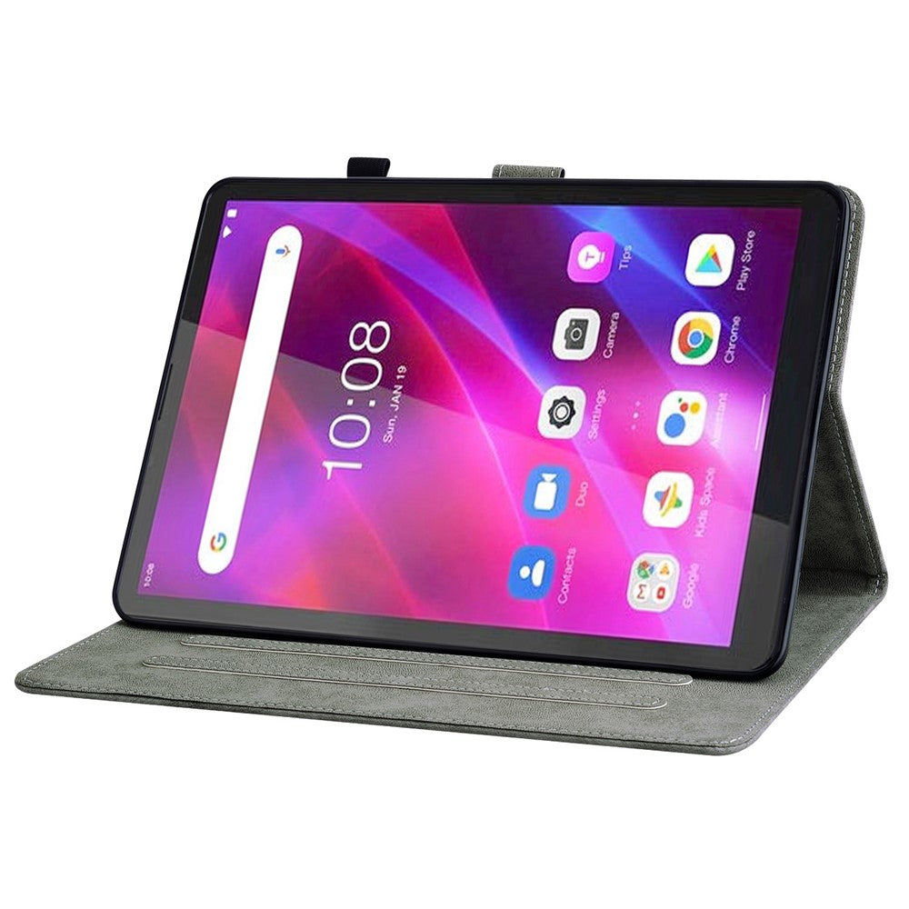 Cute Tiger Pattern Imprinted Case for Lenovo Tab M7 (3rd Gen), PU Leather Anti-scratch Stand Card Holder Cover - Dark Blue