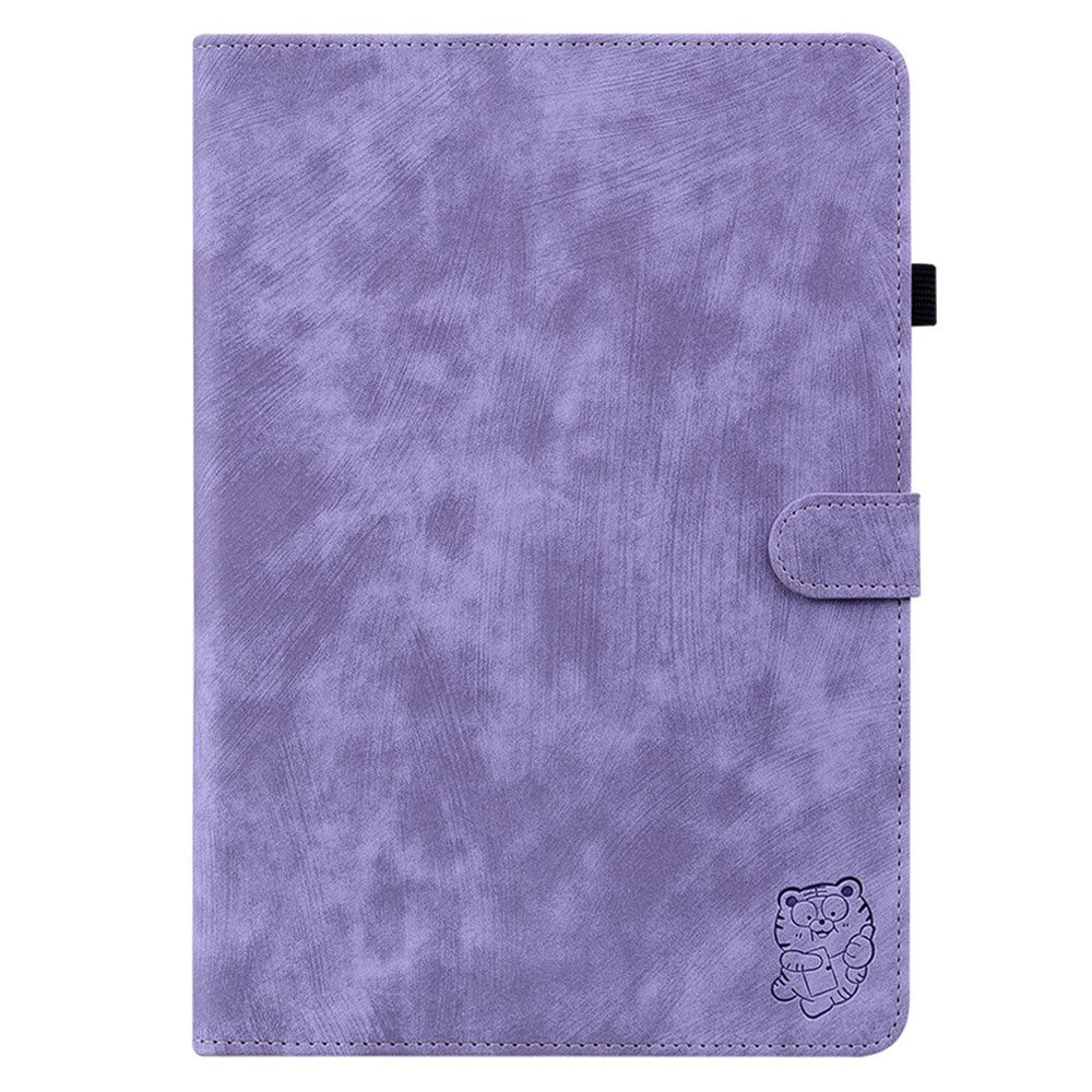 Cute Tiger Pattern Imprinted Case for Lenovo Tab M7 (3rd Gen), PU Leather Anti-scratch Stand Card Holder Cover - Purple