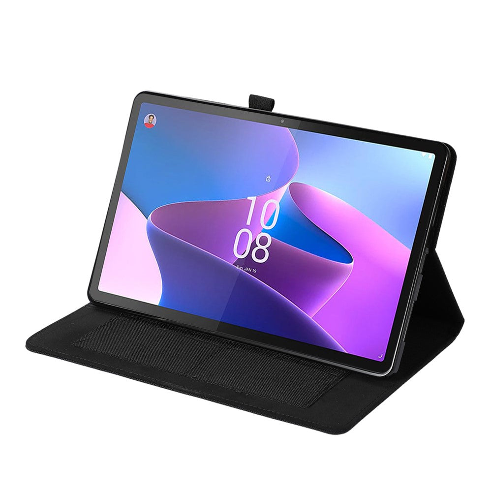 For Lenovo Tab P11 Pro Gen 2 Cloth Texture PU Leather Tablet Case Foldable Stand Card Holder Protective Cover - Black