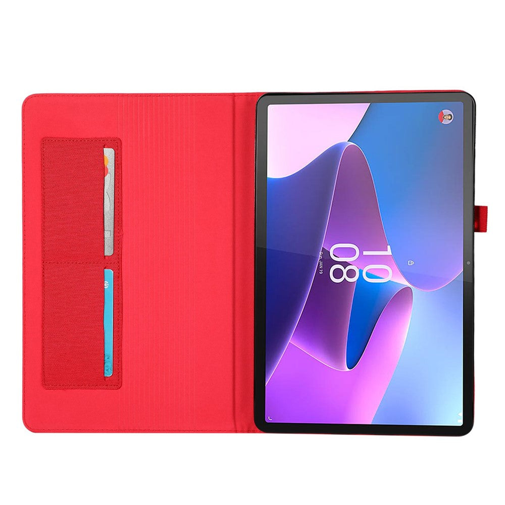 For Lenovo Tab P11 Pro Gen 2 Cloth Texture PU Leather Tablet Case Foldable Stand Card Holder Protective Cover - Red