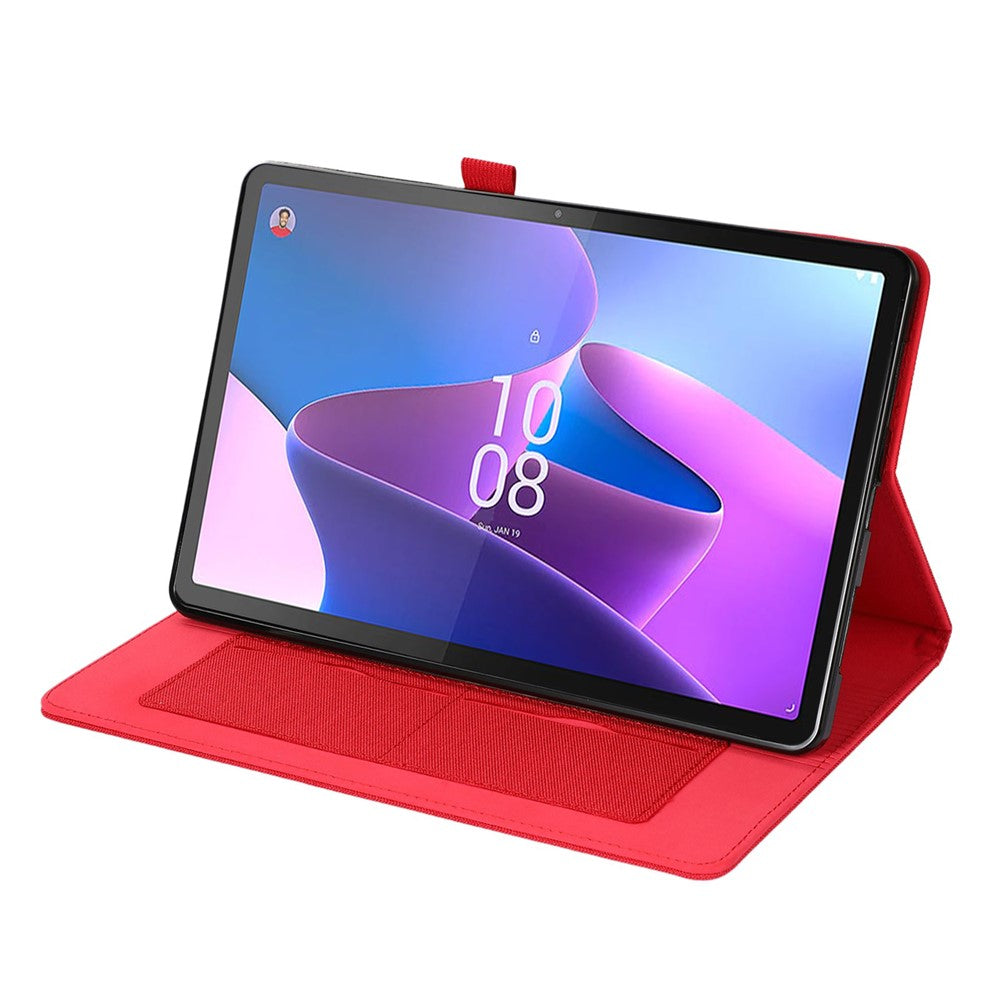 For Lenovo Tab P11 Pro Gen 2 Cloth Texture PU Leather Tablet Case Foldable Stand Card Holder Protective Cover - Red