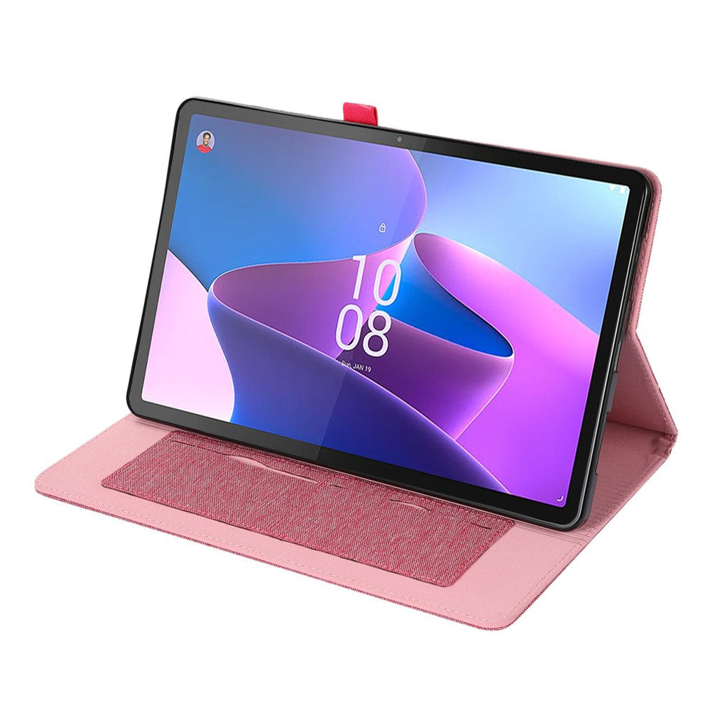 For Lenovo Tab P11 Pro Gen 2 Cloth Texture PU Leather Tablet Case Foldable Stand Card Holder Protective Cover - Pink