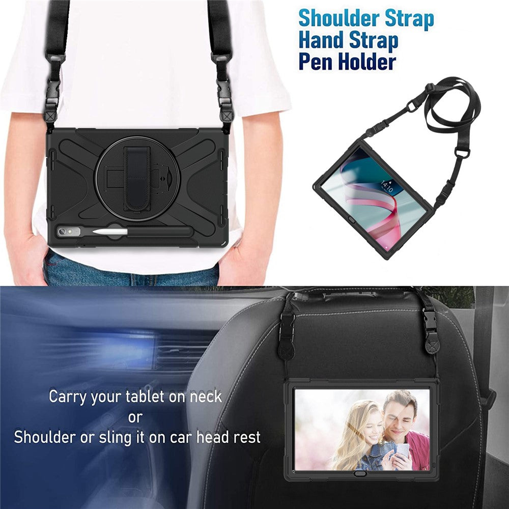 For Lenovo Tab P11 Pro Gen 2 Case Rotation Kickstand PC + Silicone Tablet Cover with Hand Strap / Shoulder Strap - Black