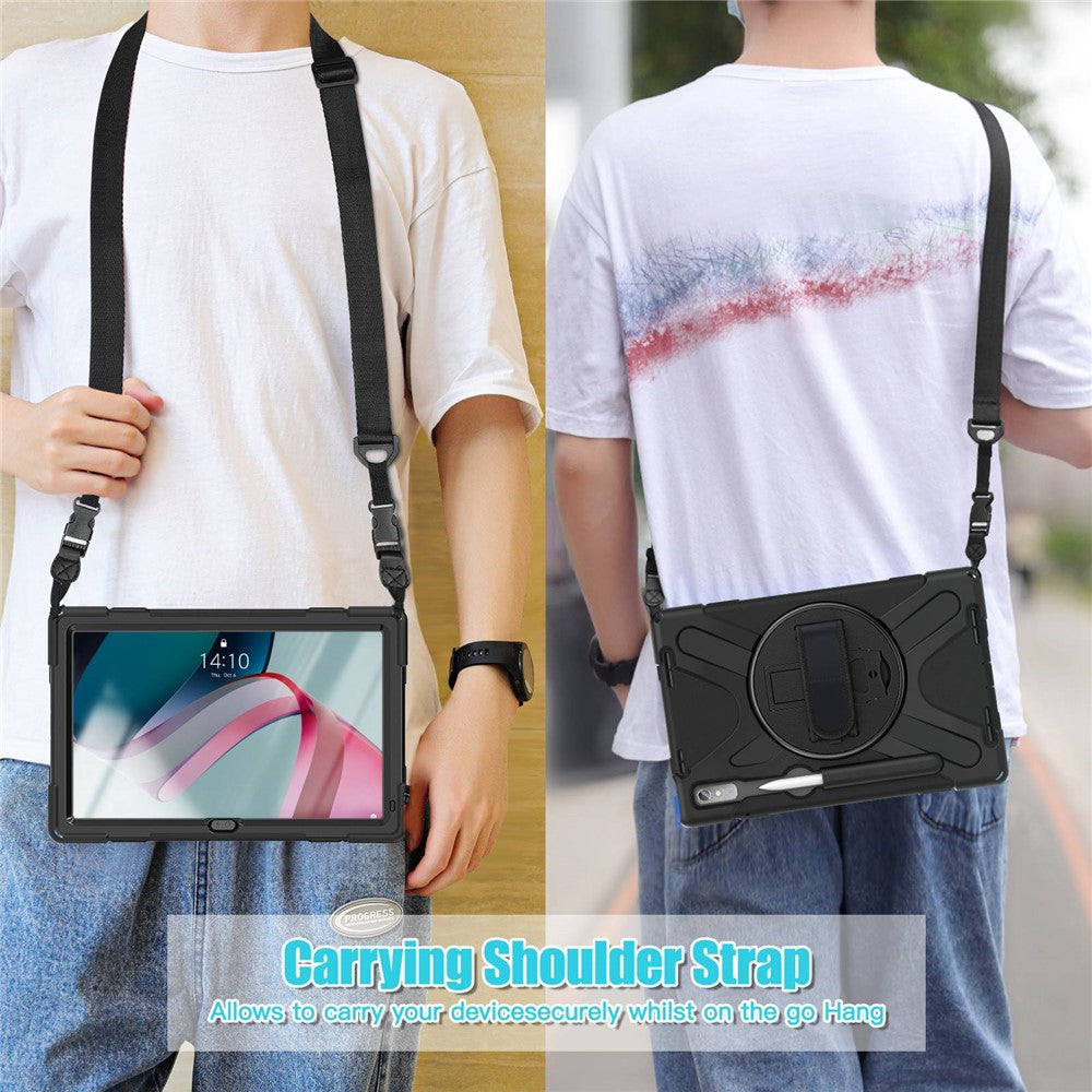 For Lenovo Tab P11 Pro Gen 2 Case Rotation Kickstand PC + Silicone Tablet Cover with Hand Strap / Shoulder Strap - Black