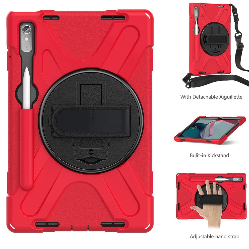 For Lenovo Tab P11 Pro Gen 2 Case Rotation Kickstand PC + Silicone Tablet Cover with Hand Strap / Shoulder Strap - Red