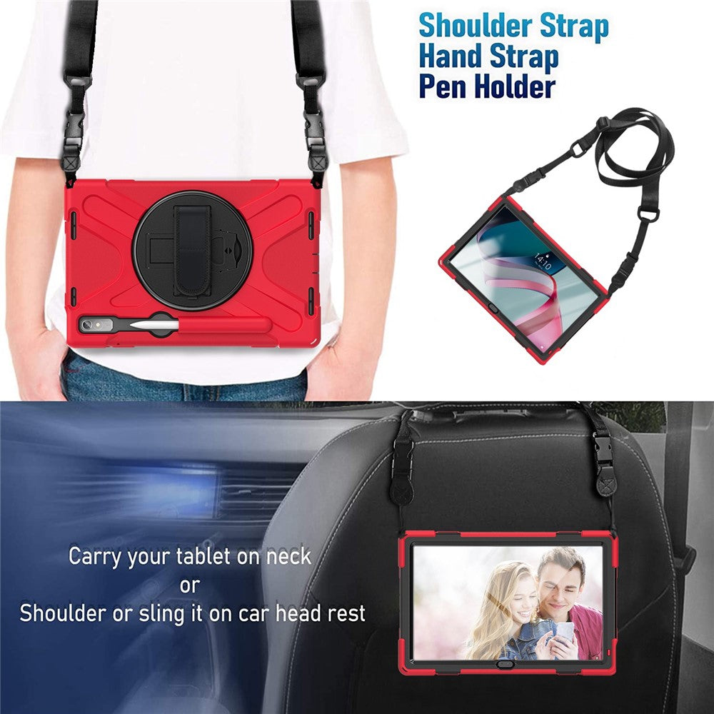For Lenovo Tab P11 Pro Gen 2 Case Rotation Kickstand PC + Silicone Tablet Cover with Hand Strap / Shoulder Strap - Red