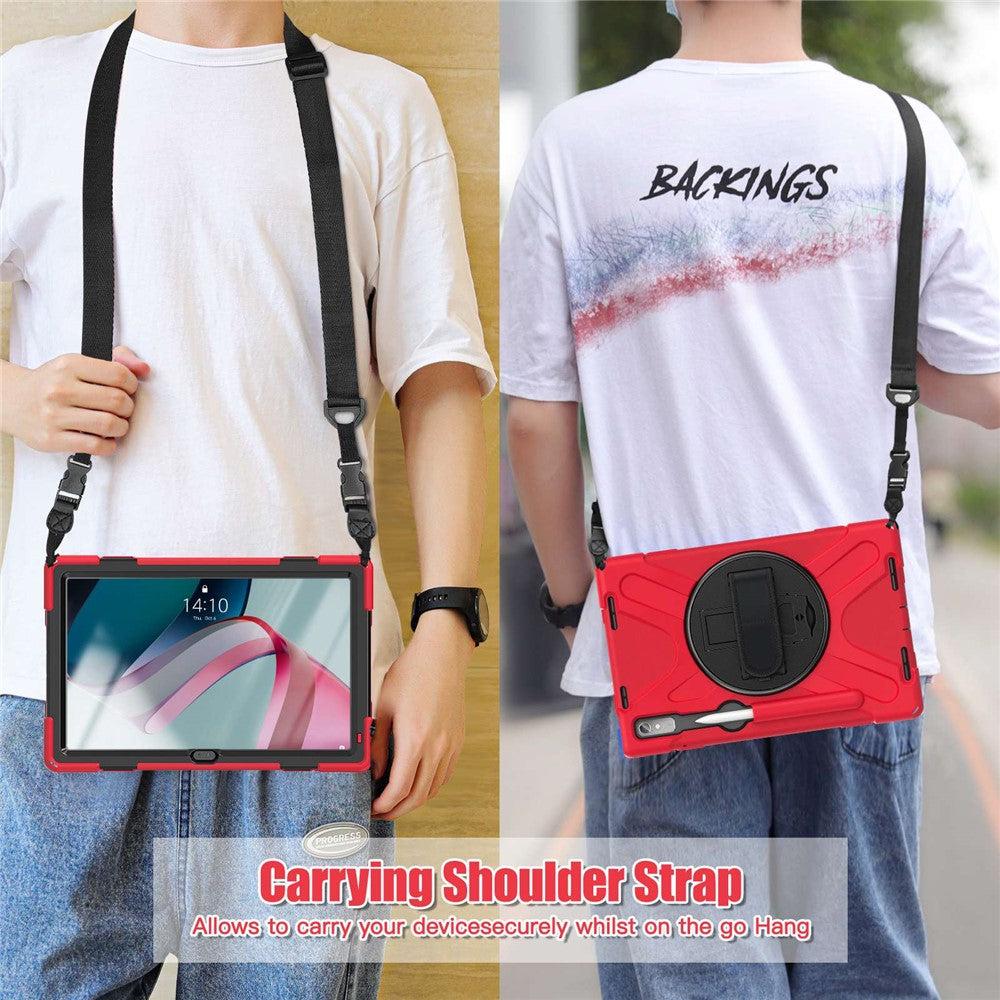 For Lenovo Tab P11 Pro Gen 2 Case Rotation Kickstand PC + Silicone Tablet Cover with Hand Strap / Shoulder Strap - Red