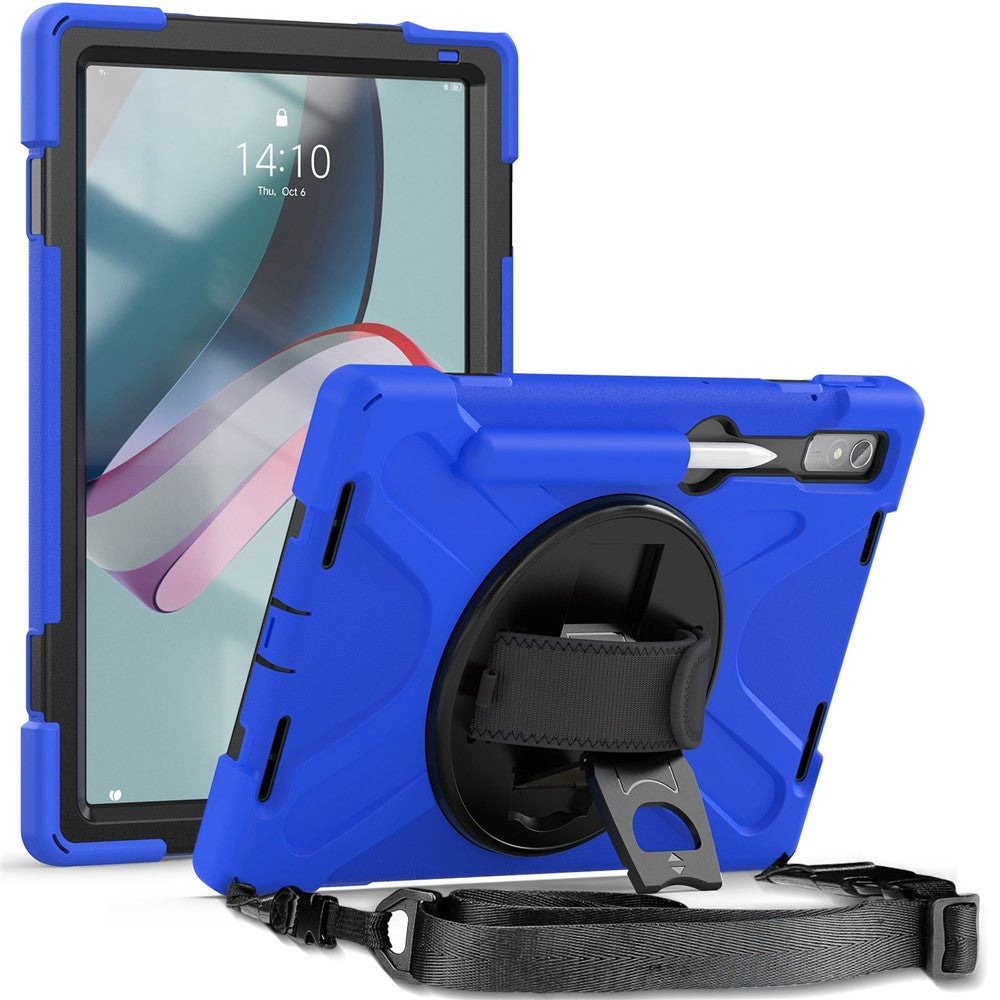 For Lenovo Tab P11 Pro Gen 2 Case Rotation Kickstand PC + Silicone Tablet Cover with Hand Strap / Shoulder Strap - Blue