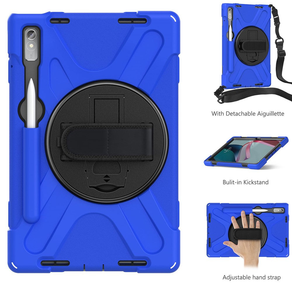 For Lenovo Tab P11 Pro Gen 2 Case Rotation Kickstand PC + Silicone Tablet Cover with Hand Strap / Shoulder Strap - Blue