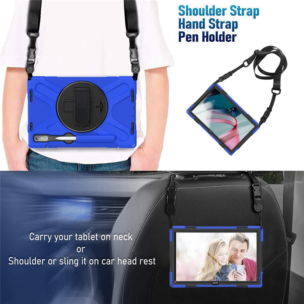 For Lenovo Tab P11 Pro Gen 2 Case Rotation Kickstand PC + Silicone Tablet Cover with Hand Strap / Shoulder Strap - Blue