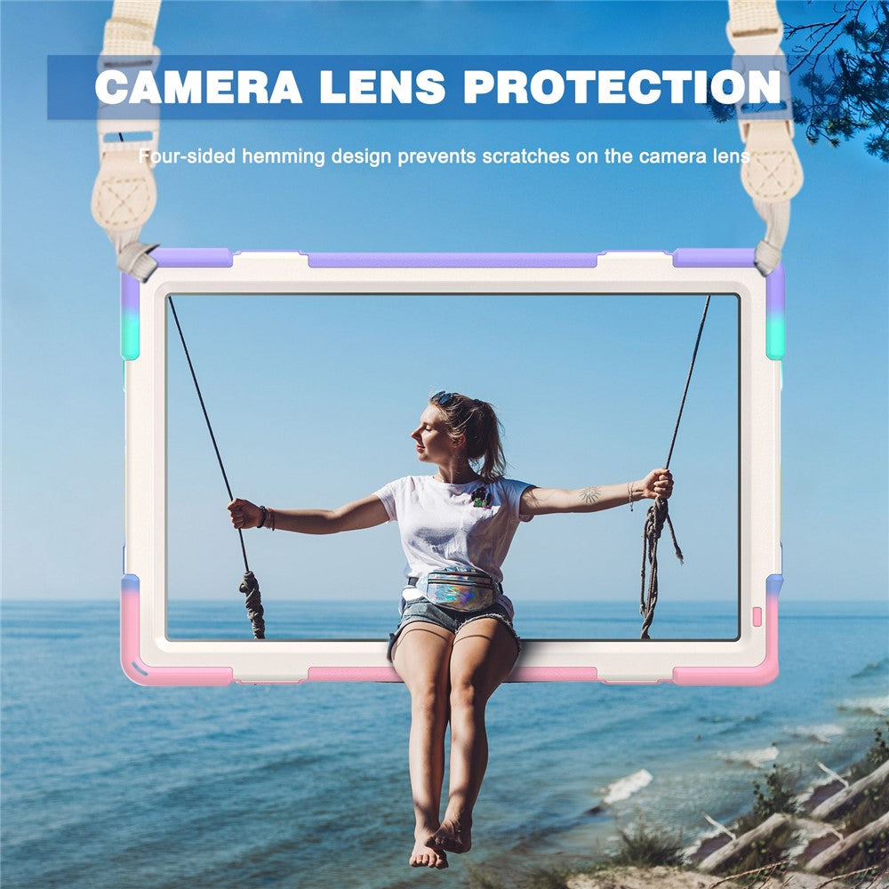 For Lenovo Tab P11 Pro Gen 2 Case Rotation Kickstand PC + Silicone Tablet Cover with Hand Strap / Shoulder Strap - Colorful Pink