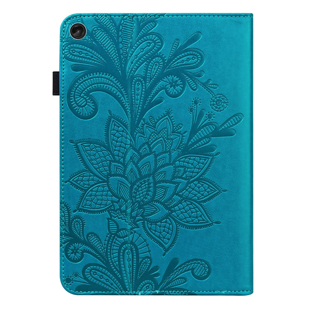 For Lenovo Tab M10 (Gen 3) TB-328FU / TB-328XU Flower Imprinting Tablet Stand Wallet Case PU Leather Shockproof Cover with Elastic Band - Blue
